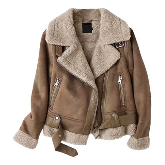 Generic Womens Faux Shearing Jacket Thick Lined Parka Winter Shearling Coat Leather Jacket Winter Coats 2025 Trendy