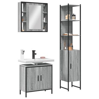 vidaXL Set De Muebles De Ba&ntilde;o 3 Pzas Madera Contrachapada Gris Sonoma Vidaxl