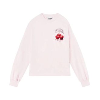 Ganni Long Sleeve Tops, female, Pink, Size: M Long Sleeve Fruit T-shirt