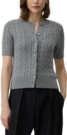 LilySilk Silk-Cotton Cable-Knit Cardigan in Medium Heather Gray at Nordstrom, Size Small