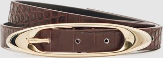 Reiss Burgundy Croc-effect Leather Oval-buckle Belt, L
