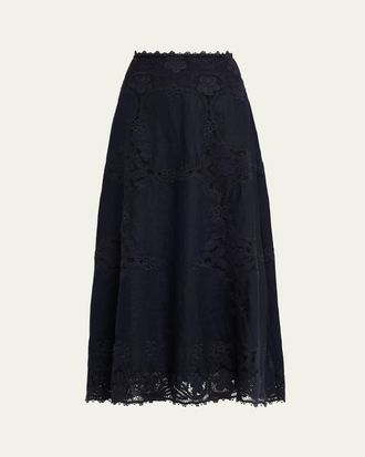 Ulla Johnson Fleur Embroidered Linen-Blend Midi Skirt