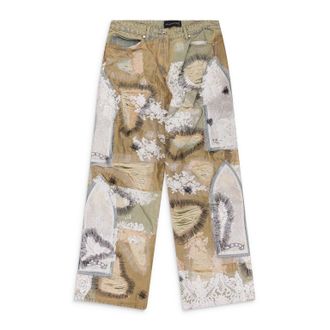 Who Decides War by Ev Bravado Tan Overdyed Lace Burrow Jeans