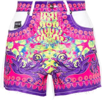 Versace Jeans Couture logo-print denim shorts - women - Polyester/Cotton/Cotton/Polyester - 27 - White