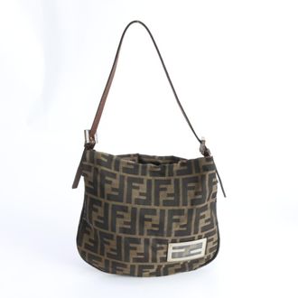 Fendi Zucca Brown Leather Nylon Shoulder Bag Tote Bag (Pre-Owned)