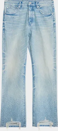 Purple Embellished Washed-Denim Bootcut Jeans