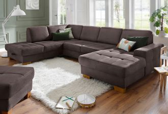 HOME AFFAIRE Wohnlandschaft »Puccini U-Form« mit Federkern, Sitztiefenverstellung, Kontrastnaht