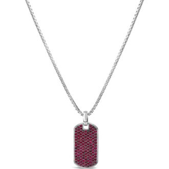 House of Brilliance Mens.925 Sterling Silver Created Red Ruby Dog Tag Pendant Necklace - 22 Inches in White at Nordstrom