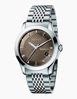 Gucci Mens Gucci YA126406 G-Timeless Brown Dial Mens Watch - Silver