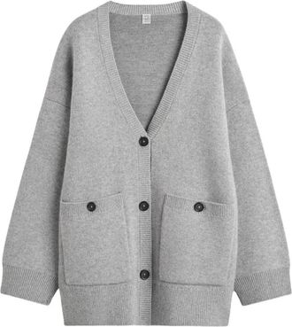 Toteme Oversized V-hals Cardigan met Patchzakken - Dames - Cashmere truien - Grijs - 2XS - Wol - Truien & Vesten