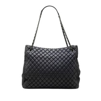 Chanel Navy Silver Leather Shoulder Bag Tote Bag (Pre-Owned)