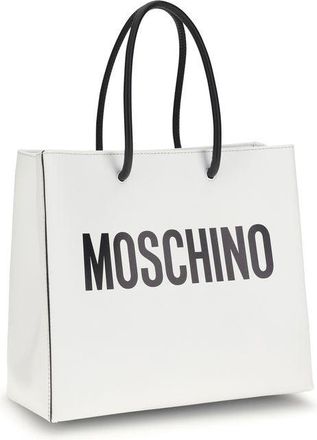 Moschino Womens Logo-Print Calf Leather Tote White Bos