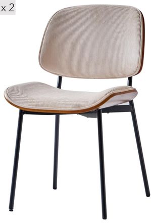 Nordlys Set 2 sillas estilo industrial en acero y terciopelo acanalado beige