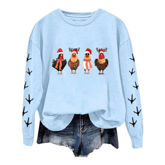 Generic Christmas Chicken Jumper WomenS Christmas Sweatshirts Funny Christmas Retro Print Crew Neck Sweatshirt Casual Long Sleeve Pullover Oversized Dressy Tr