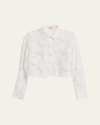 L'agence Seychelle Eyelet Embroidered Cropped Shirt