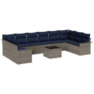 vidaXL Conjunto De Sof&aacute; De Jard&iacute;n 11 Pcs Gris Rat&aacute;n Sint&eacute;tico Vidaxl
