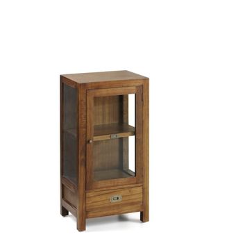Moycor Vitrina de madera marr&oacute;n puerta de cristal y caj&oacute;n alt. 100 cm