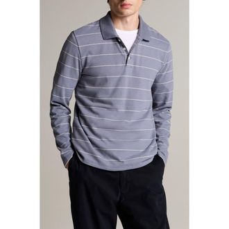 Vince Striped Long Sleeve Polo in Hawk Blue/smock White at Nordstrom, Size Xx-Large