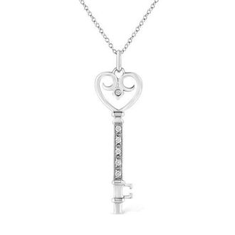 House of Brilliance Silver Pave and Bezel-Set Diamond Accent Key Heart and Lock Pendant Necklace in White at Nordstrom