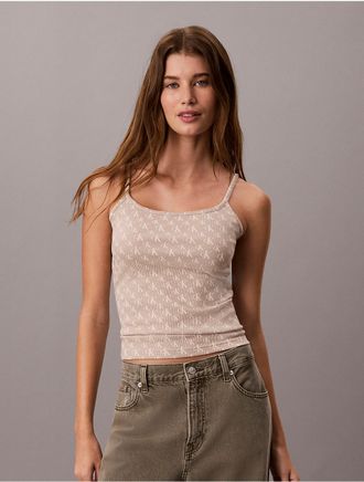 Calvin Klein Jeans Calvin Klein Womens Contour Rib Allover Monogram Tank Top - Light/Pastel Brown - XL