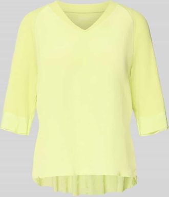 Marc Cain T-Shirt mit V-Ausschnitt und 3/4-Arm in Neon Gelb, Gr&ouml;&szlig;e 34