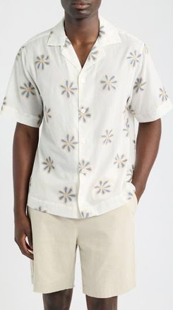 CH&Eacute; Studios Daisel Floral Embroidered Cotton Camp Shirt in White at Nordstrom, Size Xx-Large