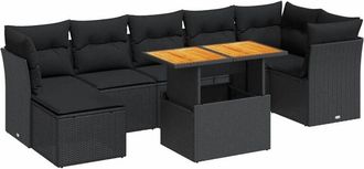 vidaXL Set De Sof&aacute;s De Jard&iacute;n Y Cojines 8 Piezas Rat&aacute;n Sint&eacute;tico Negro Vidaxl