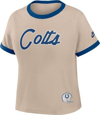 Nike Indianapolis Colts Rewind Ringer Mod Nike Womens NFL Cropped T-Shirt in Brown | 04N90J2X89V-X5Q