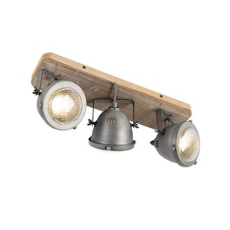 QAZQA Qazqa + Industrial Foco Industrial De Acero Con Madera Inclinable 3 Luces - Emado /acero Alargada Adecuado Para Led Max. 3 X 25 Watt