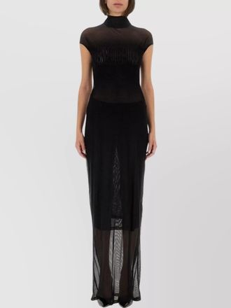 Jean Paul Gaultier logo-print mesh high-neck short-sleeve maxi dress