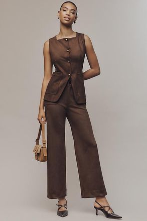 Maeve The Colette Crop Suede High-Rise Wide-Leg Pants by Maeve