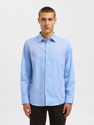 Selected Langarmhemd SELECTED SLHSLIMCLARK SHIRT LS NOOS, Herren, Gr. XL, N-Gr, weiss (light blau detail:mixed with wei&szlig;), Web, Obermaterial: 100% Baumwolle, u