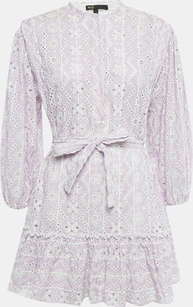 Maje Purple Embroidered Cotton Belted Mini Dress