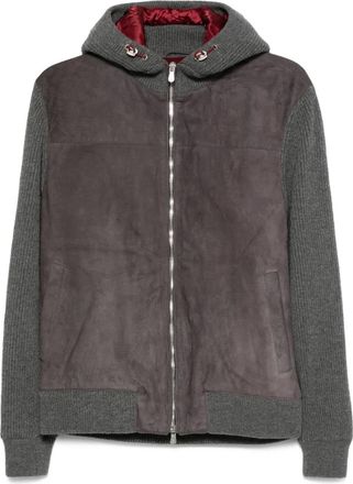Brunello Cucinelli Bomber in pelle scamosciata con zip - Grigio