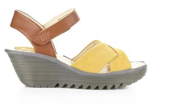 FLY London Womens Yorg Ankle Strap Platform Wedge Sandal In Bumblebee Tan