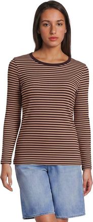 Lands End Long Sleeve Micro Rib T-Shirt in Rich Coffee/heather Stripe at Nordstrom, Size X-Large