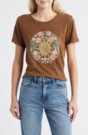 Lucky Brand Embroidered Floral Sun Cotton Graphic T-Shirt in Emperador at Nordstrom, Size X-Small