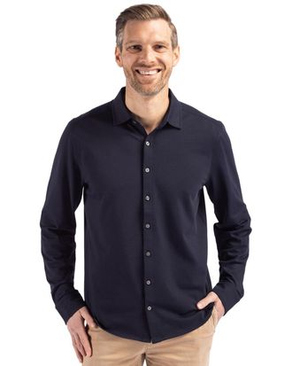 Cutter & Buck Advantage Tri-Blend Eco Soft Pique Long Sleeve Knitted Mens Button Up