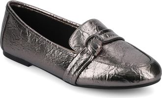 Journee Collection Marci Knotted Strap Loafer - Wide Width Available in Pewter Crinkle at Nordstrom Rack, Size 7.5