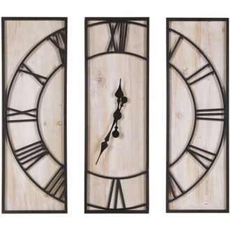 Beliani Beliani - 3 Piece Wall Clock Light Wood Finish 75 x 75 cm Black Frame Rustic Coatlan