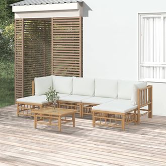 vidaXL Set De Muebles De Jard&iacute;n 7 Piezas Bamb&uacute; Y Cojines Blanco Crema Vidaxl