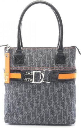 Dior Black Navy Orange Denim Leather Tote Bag (Pre-Owned)