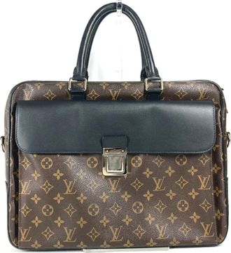 Louis Vuitton Black Brown Monogram Canvas Briefcase Shoulder Bag (Pre-Owned)