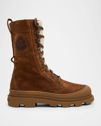 Moncler Vera High Suede and Shearling Lace-Up Boots