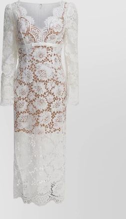 Self Portrait floral lace v-neck long-sleeve midi dress