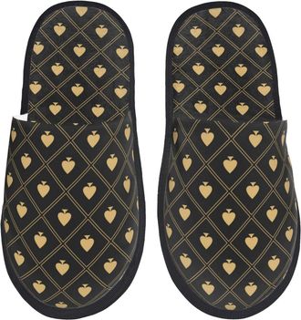 Generic Fluffy Slippers Black Golden Spades Checkered Portable Fuzzy Slippers Reusable House Shoes For Home Ladies Hotel L