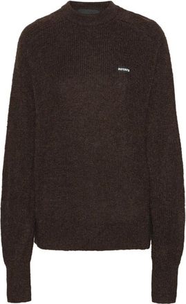 Rotate ROTATE Birger Christensen, Round-neck Knitwear, female, Brown, Size: S Light Knit Logo Sweater