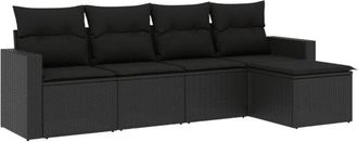 vidaXL Set De Muebles De Jard&iacute;n 5 Pzas Y Cojines Rat&aacute;n Sint&eacute;tico Negro Vidaxl