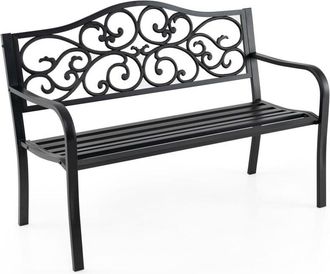 Costway Panca da Giardino in Metallo Vintage, Panchina da Esterno con Schienale Decorato, Panchina da Giardino 2-3 Posti per Cortile e Terrazza, 128