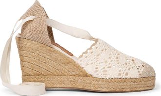 Penelope Chilvers High Valenciana Ankle Tie Espadrille Wedge Pump in Chalk at Nordstrom, Size 10Us